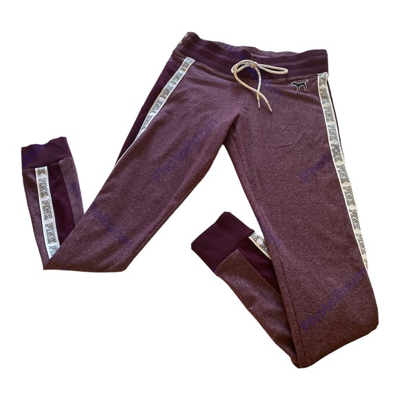 Victorias Secret Pink Womens Purple Jogger Logo Stripe Drawstring Legging Size S - Picture 3 of 10